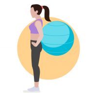 Woman with exercise ball on her back
